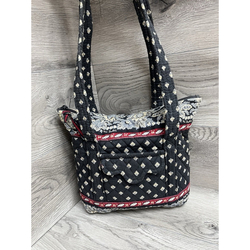 Black With Grey Floral Shoulder Bag By Vera Bradley